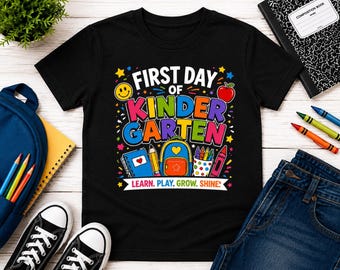 Shirt voor eerste dag kleuterschool, terug naar school kindershirt, shirt voor kleuterschoolstudent, leren spelen Grow Shine jeugdschoolshirt