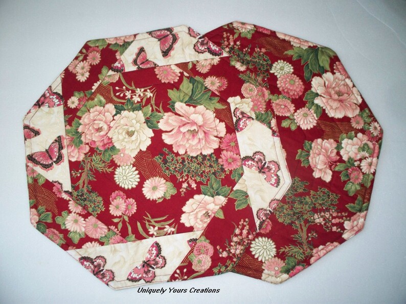 Quilted Octagon Placemats Burgundy Pink Table Toppers Etsy