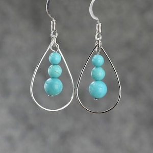 Turquoise earrings, Drop earrings, Hoop Earrings, Handmade jewelry, Personalized jewelry, Bridesmaids gifts, Free US Shipping