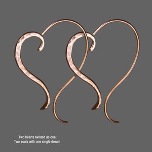 Heart Hoop earrings, Hammered Handmade, unique, Free US shipping, 4 material options: sterling silver, 14k gold and rose gold filled, copper