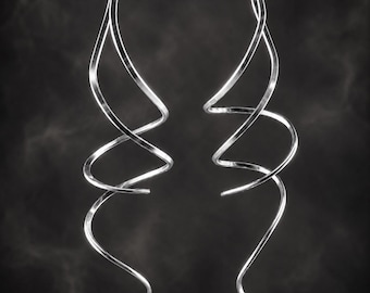 Spiral sterling silver Earrings, Long Sculptural Earrings, Abstract Wire Earrings, Minimalist Statement Earrings