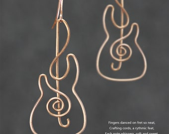 Guitar jewelry, earrings , music, Hammered Texture , handmade, Bridal gifts, Free US Shipping,
