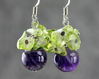 Amethyst-Ohrringe, Amethyst-Schmuck, Perlenohrringe, Hängeohrringe, Geschenkidee für Sie, Handgefertigter Schmuck, Personalisierter Schmuck, Kostenloser Versand innerhalb der USA