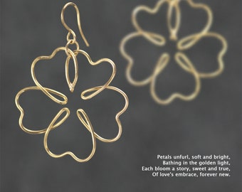 Flower earrings, 14k gold filled earrings, handmade unique, Free US shipping