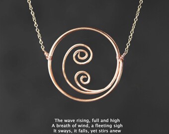 Ocean wave scroll necklace, bridesmaid gift, gift for her, wedding gift, birthday gift, anniversary gift, gift for mom, free US shipping