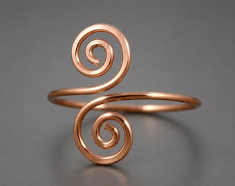 Spiralring aus Kupfer, verstellbar, handgefertigt, minimalistisch, einteiliger Drahtschmuck