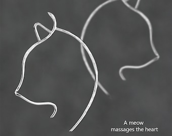 Pendientes de aro con forma de gato, plata de ley, chapados en oro de 14 k, chapados en oro rosa de 14 k, cobre, hechos a mano, envío gratuito a EE. UU.