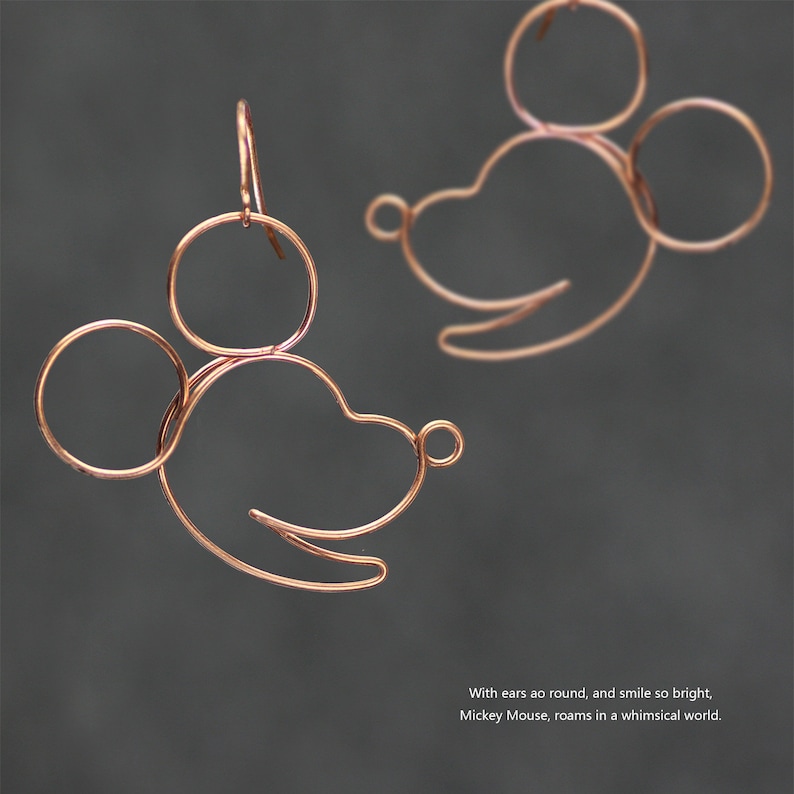 Pendientes de Mickey Mouse, pendientes de cobre, regalo para ella, pendientes hechos a mano, envío gratuito de EE. UU. imagen 1
