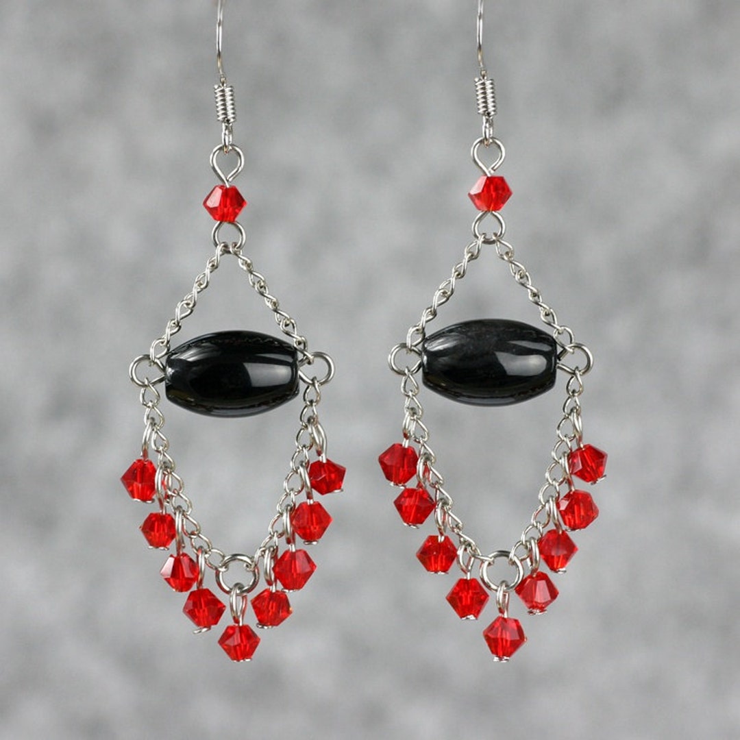 Black Onyx Red Crystal Chandelier Earrings Bridesmaids Gifts - Etsy