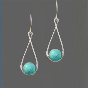 Teardrop dangling earrings, 22 stones options including turquoise, 4 metals of sterling silver, gold and rose gold filled, copper image 2