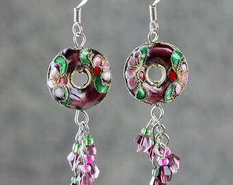 Asian plum cloisonne chandelier hoop earrings Bridesmaid gifts Free US Shipping handmade Anni designs