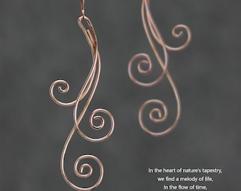 Intertwine jewelry, Long earrings, Copper, handmade, Bridal gifts, Free US Shipping,