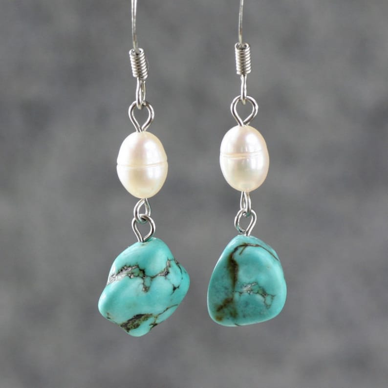 Turquoise pearl earrings handmade jewelry anniversary gift | Etsy