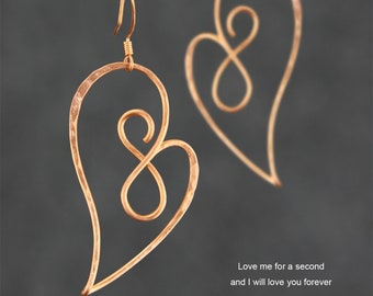 Boucles d’oreilles Heart Infinity, or rose 14 carats remplis, boucles d’oreilles longues, bijoux faits à la main, cadeaux de mariage, cadeau pour elle, livraison gratuite aux États-Unis