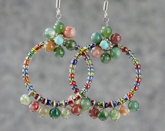 Agate earrings, Beaded earrings, hoop earrings, dainty earrings, Handmade jewelry, Personalized jewelry, Anniversary gifts, Free US Shipping