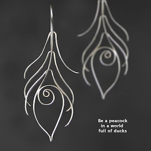 Peacock earrings, handmade, sterling silver earrings, 14k gold filled, 14k rose gold filled, copper, free US shipping