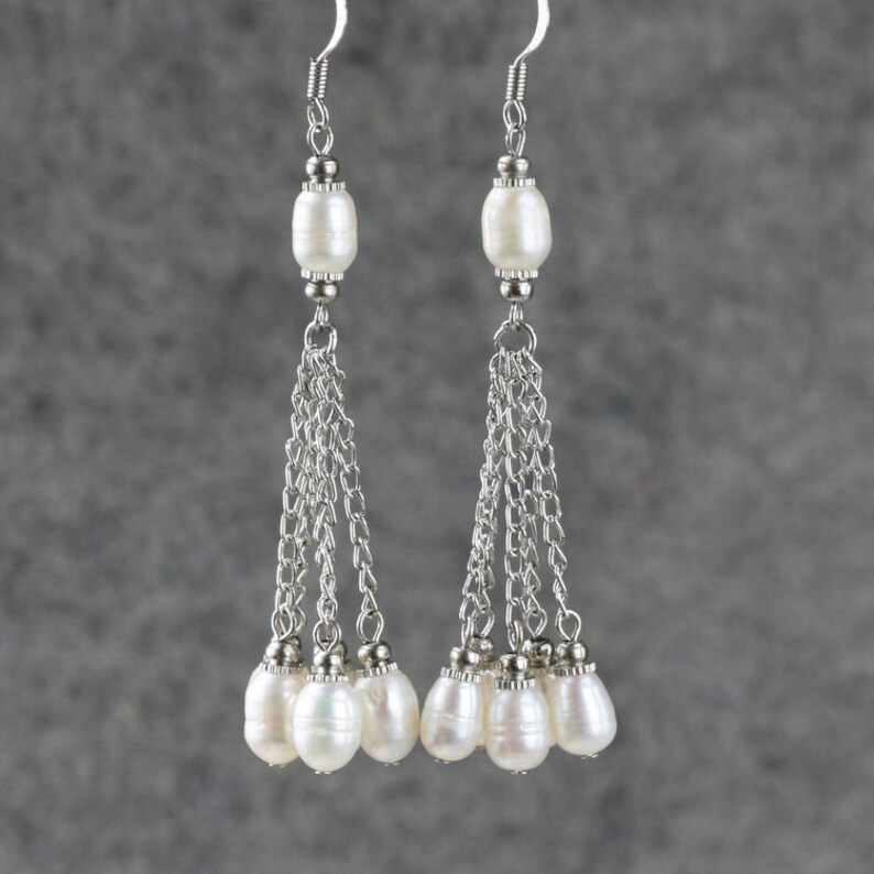 gift for her Brown pearl dangle earrings wedding gift handmade jewelry bridesmaid gift free US shipping birthday gift