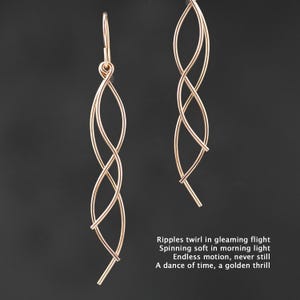 Long triple wavy Dangle earrings, Handmade jewelry, unique, Free US Shipping,  sterling silver, 14k gold and rose gold filled, copper