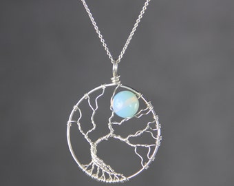 Tree opalite moon pendant necklace, bridesmaid gift, gift for her, wedding gift, birthday gift, anniversary gift, free US shipping