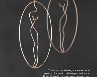 Aros para mujer, chapados en oro rosa de 14 k, chapados en oro de 14 k, plata de ley, cobre, arte abstracto único hecho a mano, envío gratuito a EE. UU.