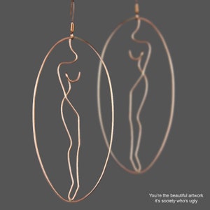 14k Rose gold filled, Female body, hoop earrings, Handmade unique, abstract art, Free US Shipping