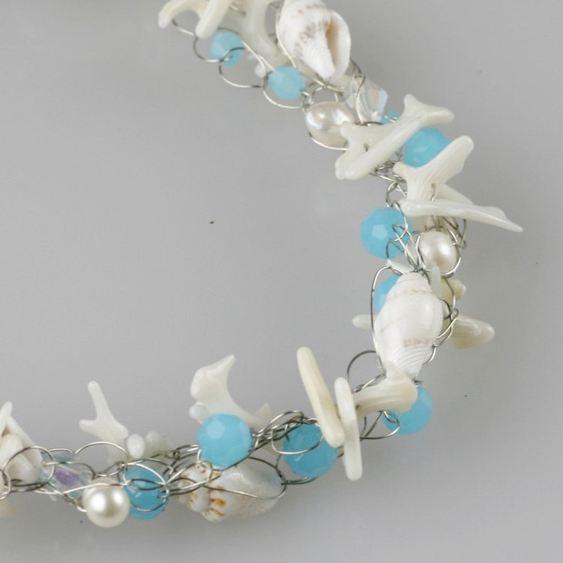 Chunky Crochet Wiring Shell Pearl Teal Choker Necklace - Etsy