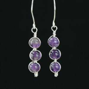 Sterling silver amethyst wrapped drop earrings, anniversary gift, bridesmaid gift, handmade jewelry, free US shipping