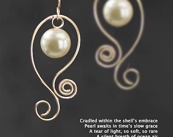 Spiral earrings, Pearl earrings, Dangle earrings, Gift for her. Bridesmaid gift, Personalized jewelry, Handmade jewelry,  Free US shipping