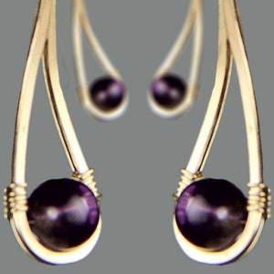 Teardrop earrings, simple unique handmade, 4 options of sterling silver, 14k gold and rose gold filled, copper, 22 stones including amethyst image 5