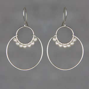 Pendientes abstractos de perla / piedra / perla doble aro, joyería hecha a mano, regalo de aniversario, regalo de boda, regalo de cumpleaños, envío gratuito de EE. UU.