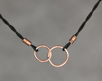 Double circle silk cord link necklace, silk anniversary, free US shipping, gift for her, wedding gift, birthday gift
