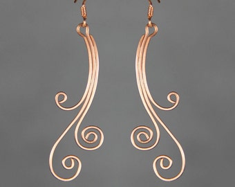 Triple scroll dangle earrings, bridesmaid gift, gift for her, wedding gift, birthday gift, anniversary gift, gift for mom, free US shipping