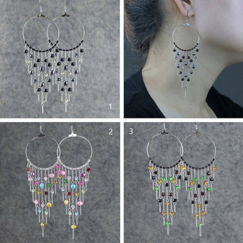 Rainbow earrings, Chandelier earrings, Hoop earrings, Statement earrings, Handmade jewelry, Personalized jewelry, Free US Shipping image 2