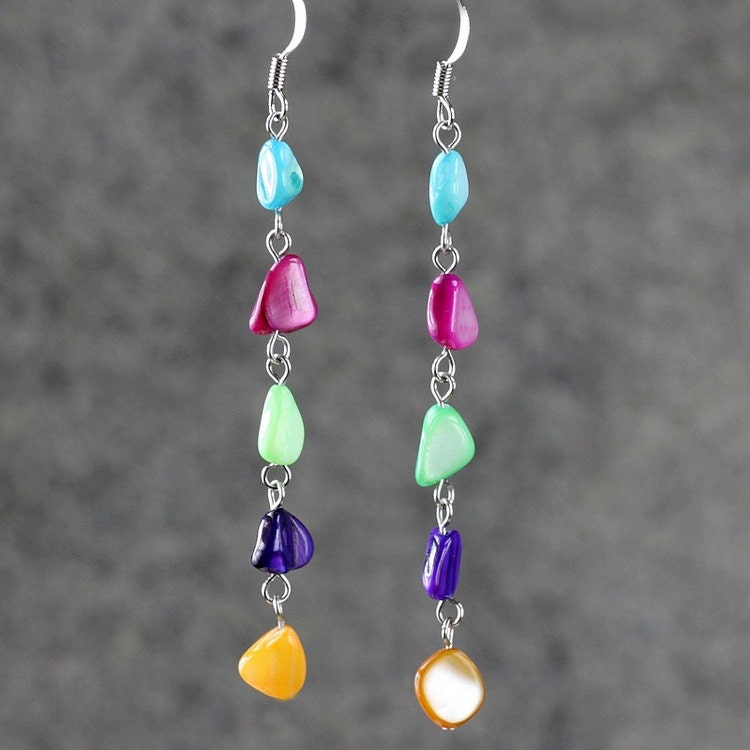 Colorful Shell Linear Dangle Earrings Bridesmaid Gift Gift - Etsy