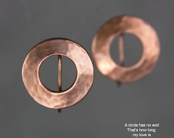 Copper hoop earrings, Copper textured, handmade jewelry, vintage jewelry, free US shipping
