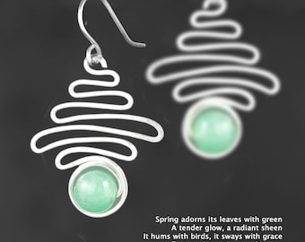 Wavy  earrings,jade sterling silver handmade , birthday gift, wedding gift, anniversary gift, birthday gift, boho abstract free US shipping