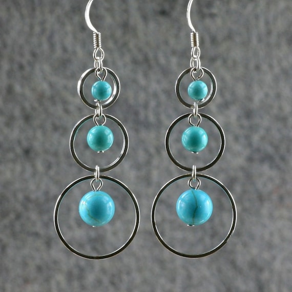 Turquoise earrings, hoop earrings, dangle earrings, long earrings, chandelier earrings, handmade earrings, Bridesmaid gift, Free US Shipping
