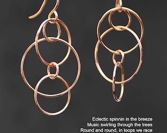 Multi-hoops dangle earrings, 14k gold filled, 14k rose gold filled, sterling silver, copper, handmade free US shipping