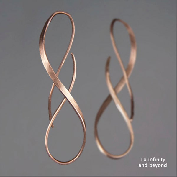 Boucles d'oreilles Infinity, boucles d'oreilles remplies d'or rose 14 carats, texture faite main unique, livraison gratuite aux États-Unis