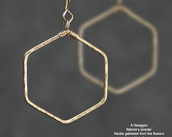 Hexagon Hoop earrings, Copper textured hammered, dangle earrings, statement earrings, Bridal gifts, Free US Shipping, handmade jewelry