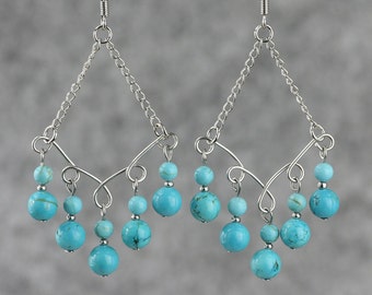 Turquoise dangling chandelier Earrings Bridesmaids gifts Free US Shipping handmade Anni Designs