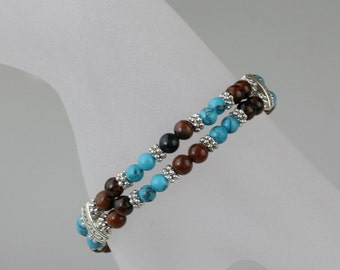 Turquoise agate blue brown bracelet, bridesmaid gift, gift for her, wedding gift, birthday gift, anniversary gift, free US shipping