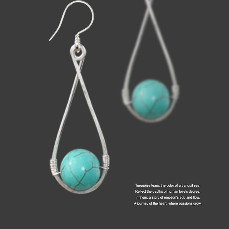 Teardrop dangling earrings, 22 stones options including turquoise, 4 metals of sterling silver, gold and rose gold filled, copper image 1