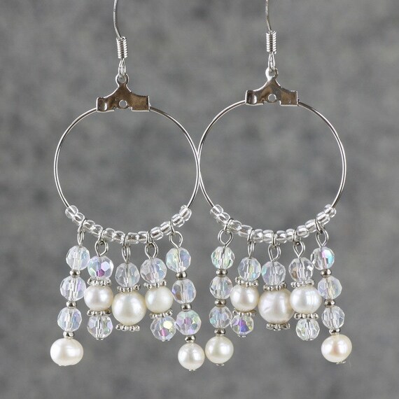 Pearl crystal glass hoop earrings bridesmaid gift gift for | Etsy