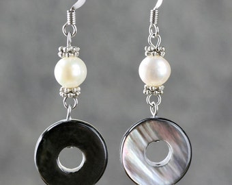 Pearl abalone shell earrings, bridesmaid gift, gift for her, wedding gift, birthday gift, anniversary gift, gift for mom, free US shipping