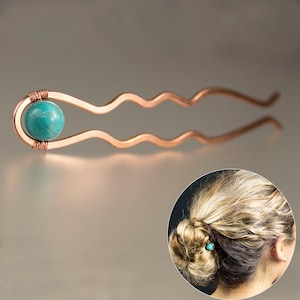 Hair stick, hair fork, hair jewelry, Turquoise jewelry, Copper jewelry, Handmade, Personalized, Bridesmaid gift Free US shipping