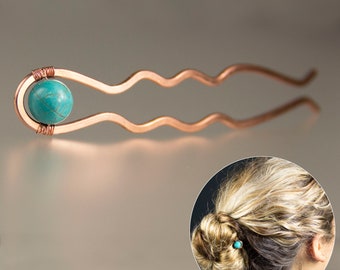 Hair stick, hair fork, hair jewelry, Turquoise jewelry, Copper jewelry, Handmade, Personalized, Bridesmaid gift Free US shipping