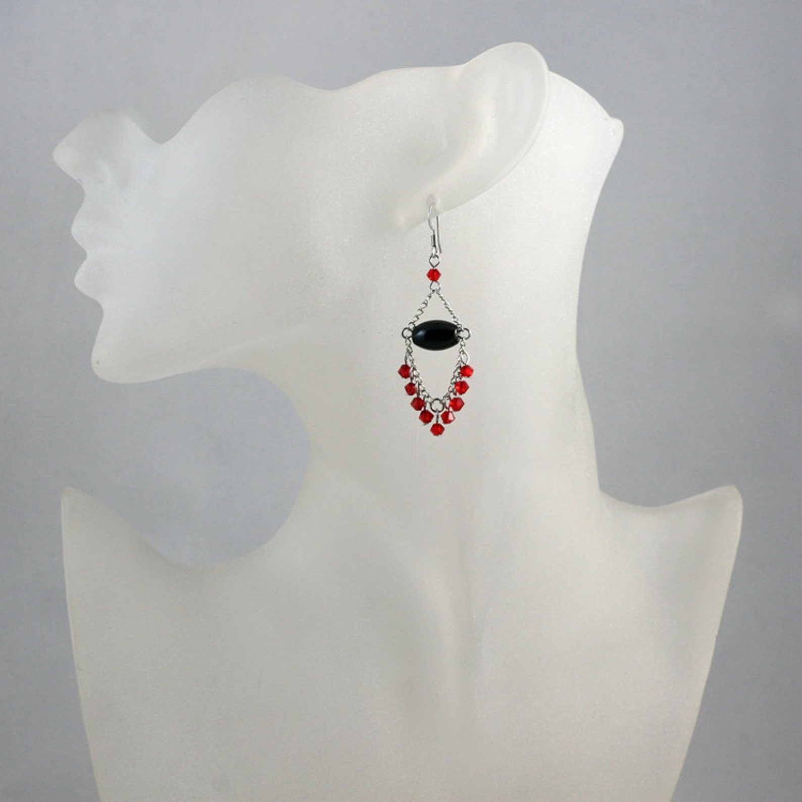Black Onyx Red Crystal Chandelier Earrings Bridesmaids Gifts Etsy