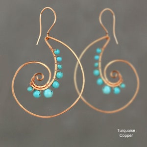 Spiral shell earrings,Turquoise earrings,Hoop earrings,Personalized jewelry, Free US shipping