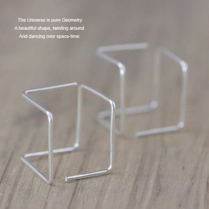 Cube abstract earrings, simple unique, free US shipping, 4 material options: sterling silver, 14k gold and rose gold filled, copper